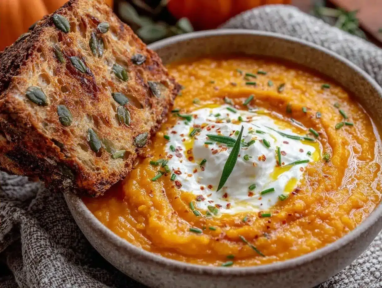 Cremige Erntedank Kürbissuppe: 5 Minuten einfaches Rezept 4 cremige Erntedank Kürbissuppe preparation steps