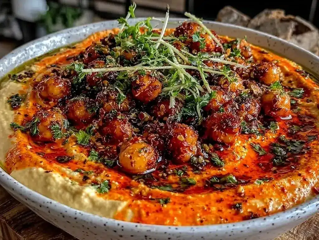 cremiger Hummus mit geröstetem Paprika - featured image