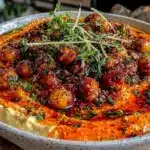 cremiger Hummus mit geröstetem Paprika - featured image