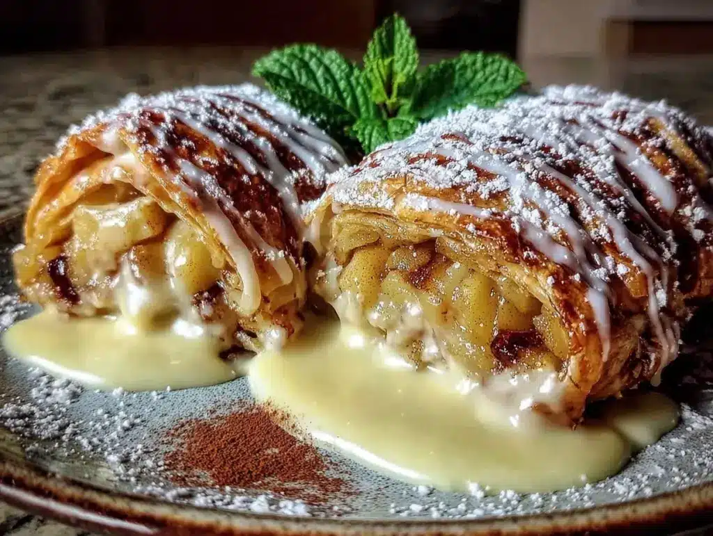 Knuspriger Apfelstrudel mit Vanillesauce - featured image