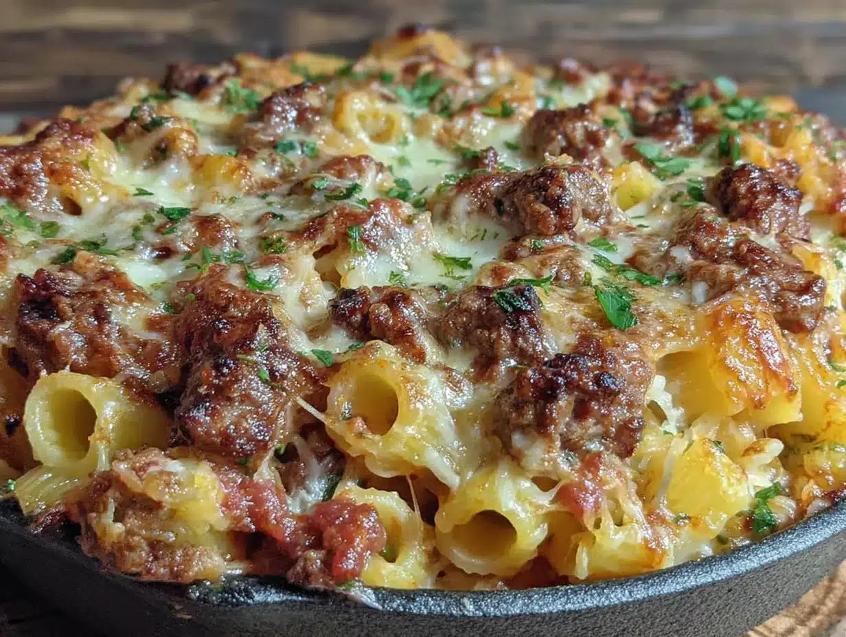 1-Pfannen Pasta mit Hackfleisch: Günstig & Cremig 4 Ein-Pfannen Pasta mit Hackfleisch preparation steps