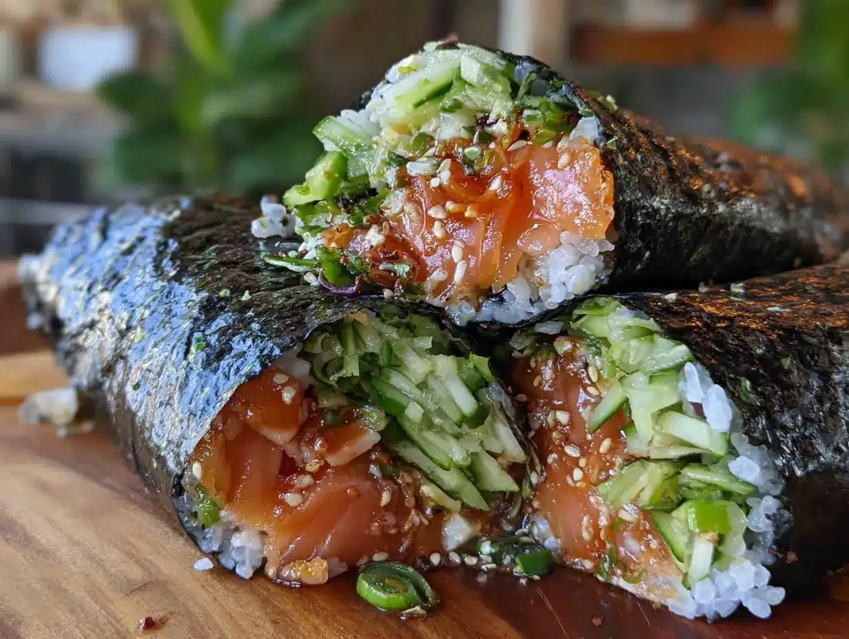 Sushi-Burrito: So hat meine Oma ihn gemacht 4 Sushi-Burrito mit Lachs und Gurke preparation steps